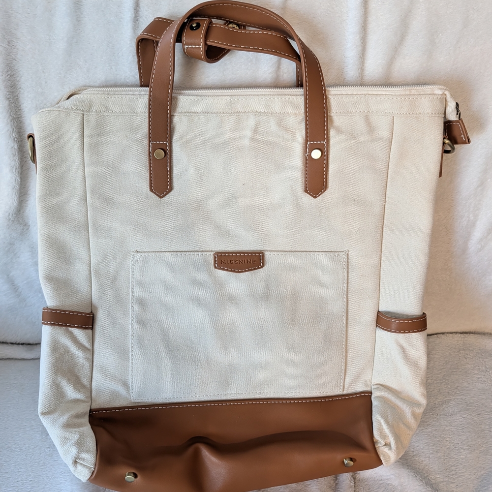 Stylish Cream and Brown Canvas Bag